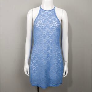 Victoria's Secret Periwinkle Blue‎ Floral Sheer Lace Slip Dress Size L Halter T